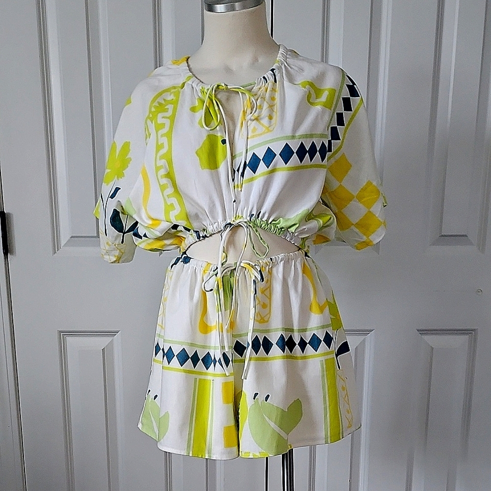 Sabo Playsuit Romper White/Yellow/Green Size S - Picture 4 of 11